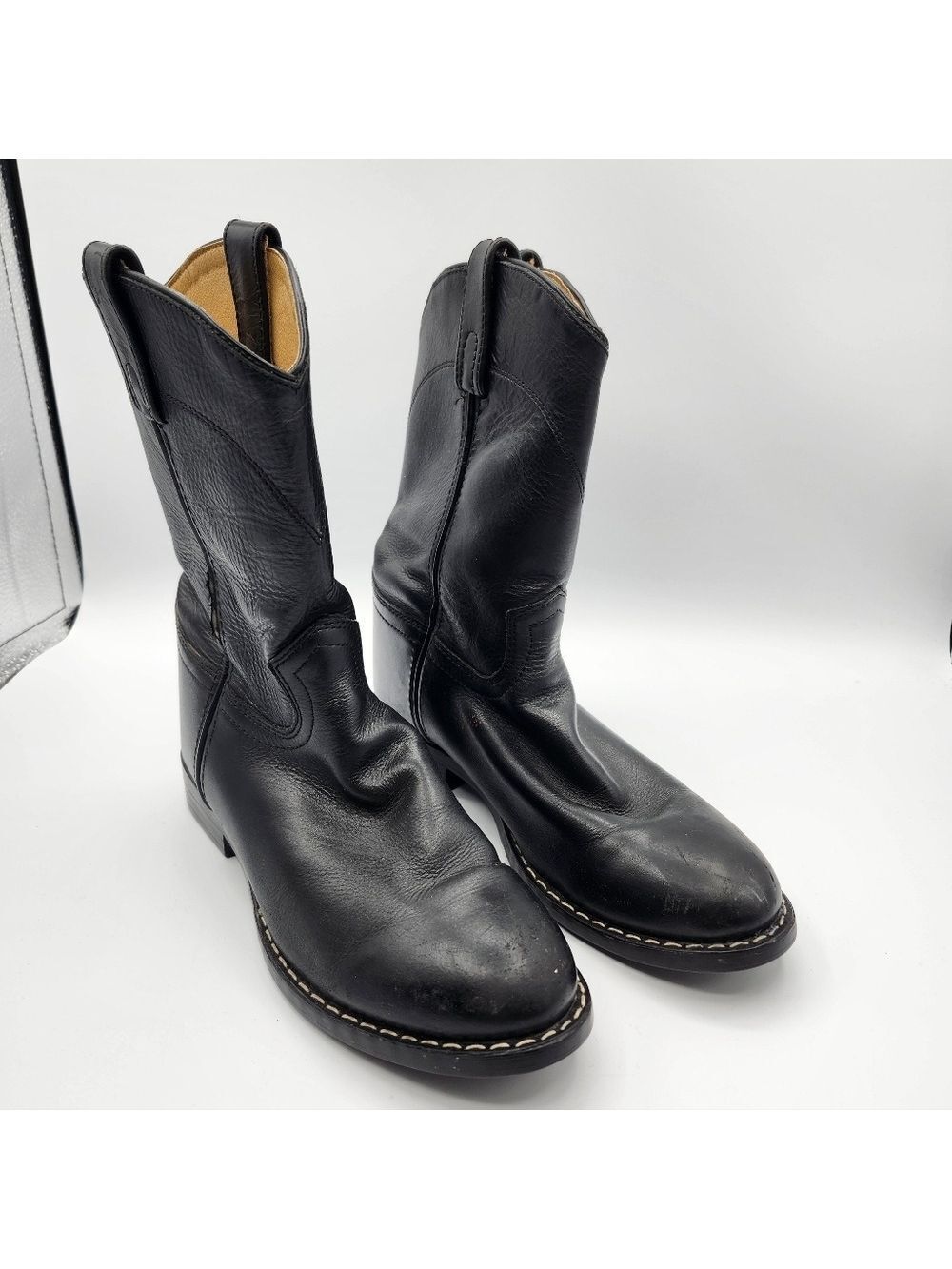 Smoky Mountain Kids Leather Cowboy Classic Black Boots Sz 3.5